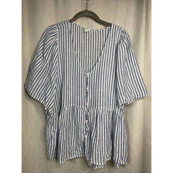 Cato - Women’s Blue Striped - V-neck -Peplum Button Front Blouse Top Size XL - Picture 1 of 6